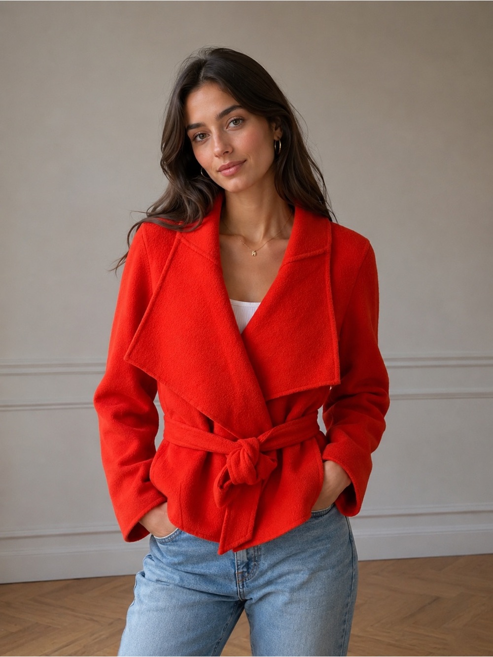 EVA TRALALA Paris Tie-Waist Wrap Cashmere Wool Jacket